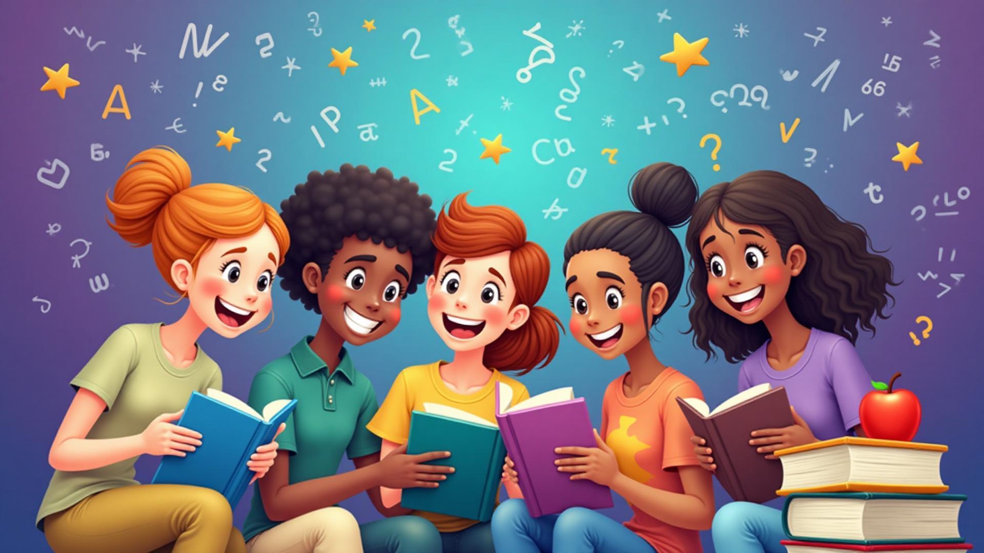Happy students learning